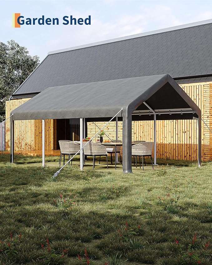 13x20 Ft Carport with 8 Sandbags, Car Port with 220g PE Tarp, 2 Roll-Up Doors - Image 4