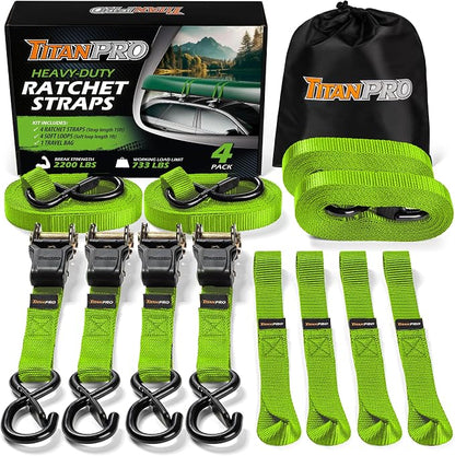 TitanPro Heavy Duty Ratchet Straps 4-Pack by TitanPro