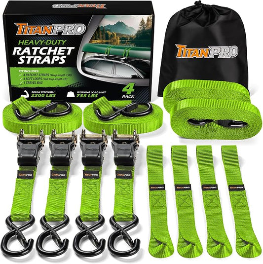 TitanPro Heavy Duty Ratchet Straps 4-Pack by TitanPro