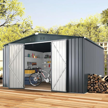AECOJOY 12' x 10' Outdoor Storage Shed, Dark Grey Large 10x12 Sheds & Outdoor - Image 3