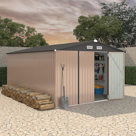 10x14 FT Metal Storage Sheds Outdoor, Metal Yard Sheds Garden Shed Kit by RELJOFUM
