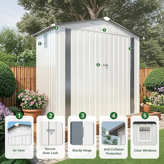 6 x 4 FT Outdoor Storage Metal Shed, Bike Garden Tool Shed - Image 2