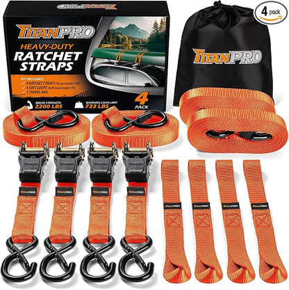 TitanPro Heavy Duty Ratchet Straps 4-Pack by TitanPro