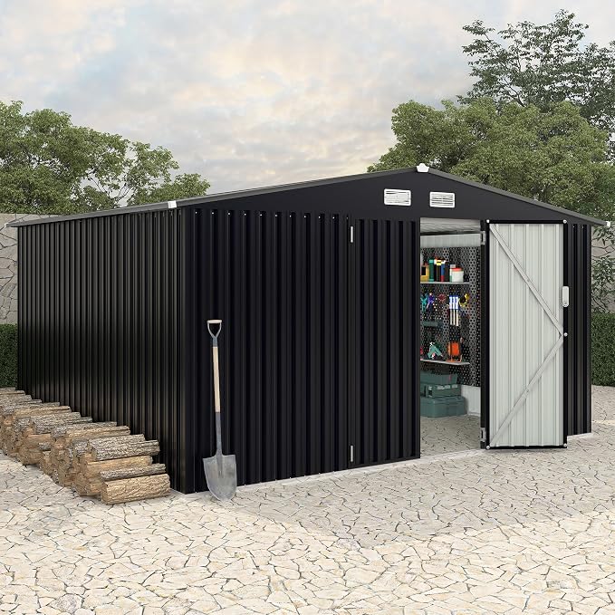8x10 FT Metal Storage Sheds Outdoor, Metal Yard Sheds MetalGarden Shed Kit by RELJOFUM