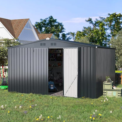 AECOJOY 12' x 10' Outdoor Storage Shed, Dark Grey Large 10x12 Sheds & Outdoor - Image 5