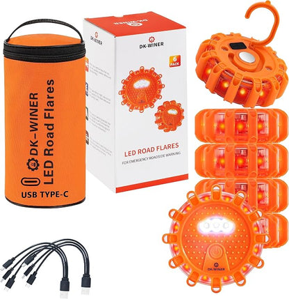 LED Road Flares 6Pack Roadside Emergency car kit Emergency Road Flares Kit by DK-WINER