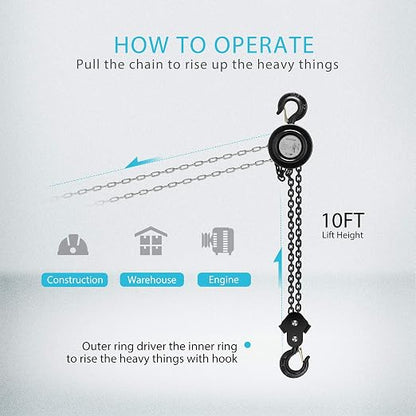 SPECSTAR Hand Chain Hoist 2 Ton 4400 Lbs Capacity 10 Feet - Image 6