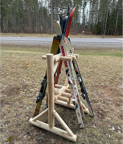 8-Place Freestanding Log Ski Rack Holder, Indoor & Outdoor Snowboard Racks - Image 4