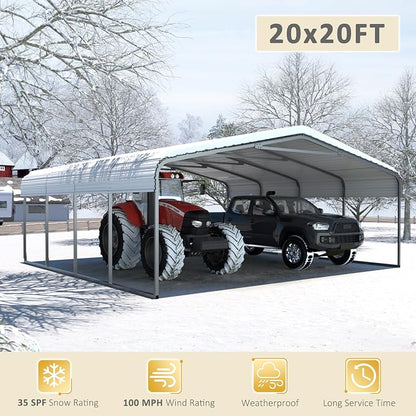 20x20 FT Carport with Metal Roof, Heavy Duty Metal Carport Canopy, Garage Car - Image 4