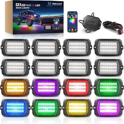 MICTUNING 2025 1000% Bright Q1 MAX RGB+IC Rock Lights, 16 Pods Chasing by MICTUNINGINC