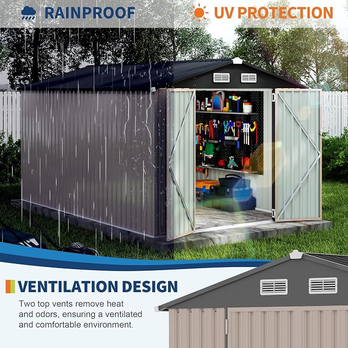 8x12 FT Metal Storage Sheds Outdoor, Metal Yard Sheds Garden Shed Kit, Metals - Image 5
