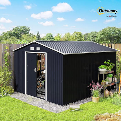 Outsunny 11' x 9' Outdoor Storage Shed, Garden Tool Metal Shed - Image 2