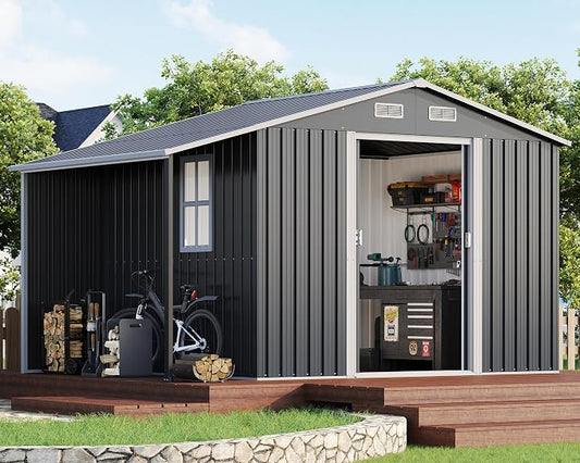 Jocisland 10.6x6.8x6.3 FT Galvanized Metal Storage Shed by Jocisland
