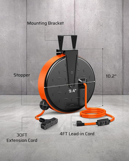 DEWENWILS 30FT Extension Cord Reel, 16/3 Gauge SJTW Power Cord, Retractable - Image 5