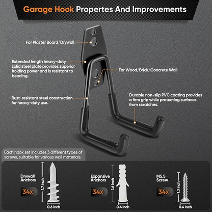 Nacial 18 Pack Garage Hooks Heavy Duty, Utility Steel Garage Storage Hook - Image 3