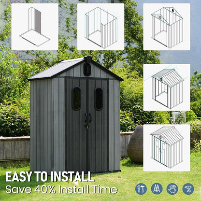 Domi 5x3 FT Outdoor Resin Storage Shed, All-Weather Double-Wall Storage Building - Image 9