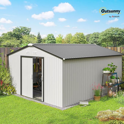 Outsunny 11' x 13' Outdoor Storage Shed, Garden Tool Metal Shed - Image 2