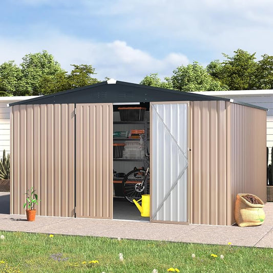 AECOJOY 12' x 10' Outdoor Storage Shed, Large 10x12 Metal Sheds & Outdoor by AECOJOY