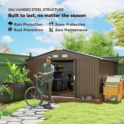 Outsunny 11' x 13' Outdoor Storage Shed, Garden Tool Metal Shed - Image 3