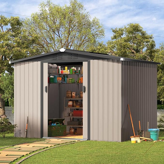 AECOJOY 8 x 6 Ft Shed, Outdoor Storage Tool Shed, Metal Garden Shed by AECOJOY