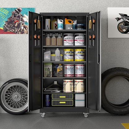 Garage Storage Cabinet with Wheels & Pegboard, Assembly Required - Image 4