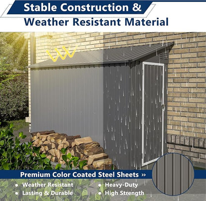Shed Lean to Storage Shed, Outdoor 4' x 8' Metal Wall Side Storage Sheds & - Image 7