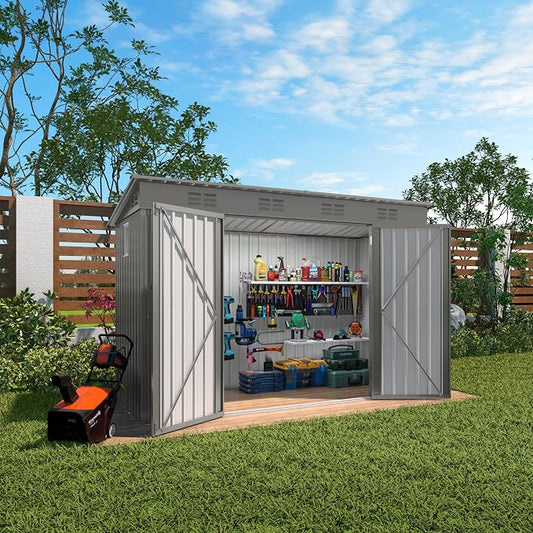 4 * 9.2 * 6 FT Outdoor Storage Shed, Galvanized Steel Garden Shed by Vigohuseeo
