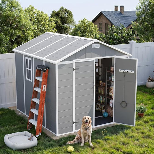 UDPATIO Outdoor Storage Shed 8 x 8 FT, Resin Garden Sheds Plastic Patio Outdoor by UDPATIO