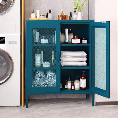 Metal Storage Cabinet with Mesh Doors, Steel Display Cabinet with Adjustable - Image 7
