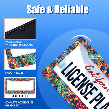 Boho License Plate Frame Beautiful Mandala Flowers License Plate Stainless - Image 2