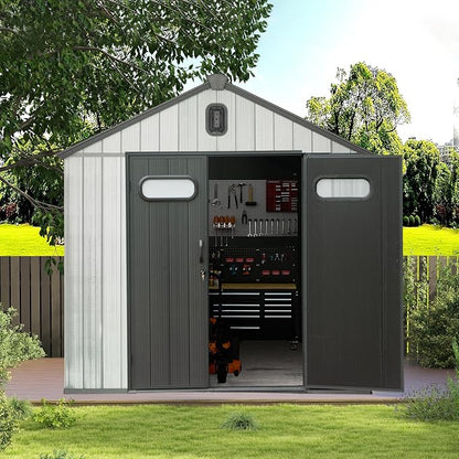 Domi 8x6 FT Outdoor Resin Storage Shed, All-Weather Double-Wall Storage Building - Image 2