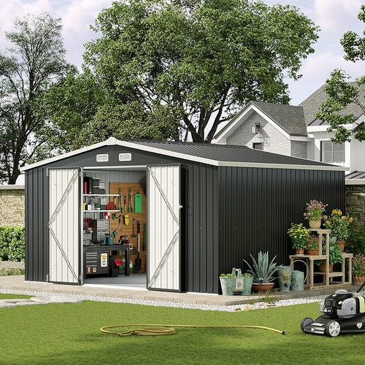 Aoxun 12x10 FT Shed Metal Outdoor Waterproof Storage Shed Steel Utility Garden by Aoxun