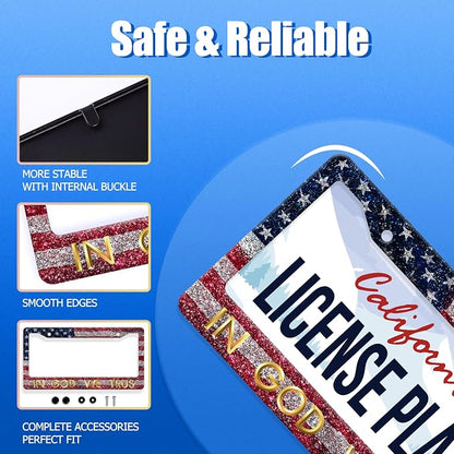 in God We Trust License Plate Frame American Flag License Plate Stainless Steel - Image 2