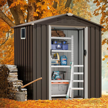 JYQAQA 6x4 FT Outdoor Garden Storage Shed, Waterproof Metal Garden Sheds - Image 3