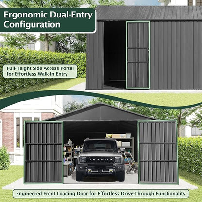 Domi 12’x15’ Outdoor Metal Garage Shed, Weatherproof Enclosed Carport - Image 5