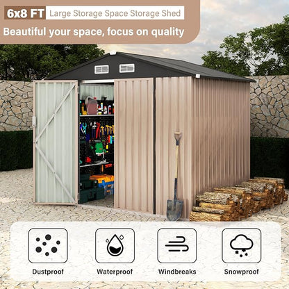 6x8x6.4 FT Outdoor Storage Sheds, Metal Garden Tool Shed - Image 7