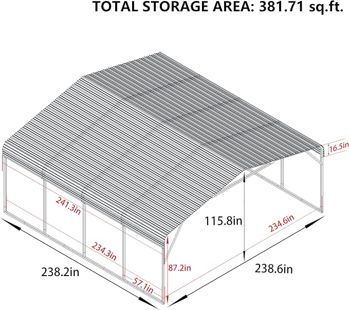20x20 FT Carport with Metal Roof, Heavy Duty Metal Carport Canopy, Garage Car - Image 5
