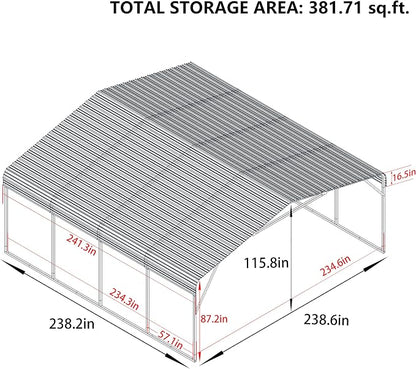 20x20 FT Carport with Metal Roof, Heavy Duty Metal Carport Canopy, Garage Car - Image 5