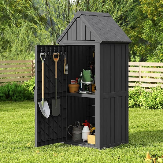 Shed Outdoor Storage Shed with Sloping Roof and Lockable Door, Resin Outdoor by LHBcraft-US