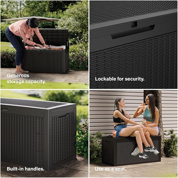 150 Gallon Outdoor Storage Box Patio Deck Box Waterproof, Resin Lockable - Image 6