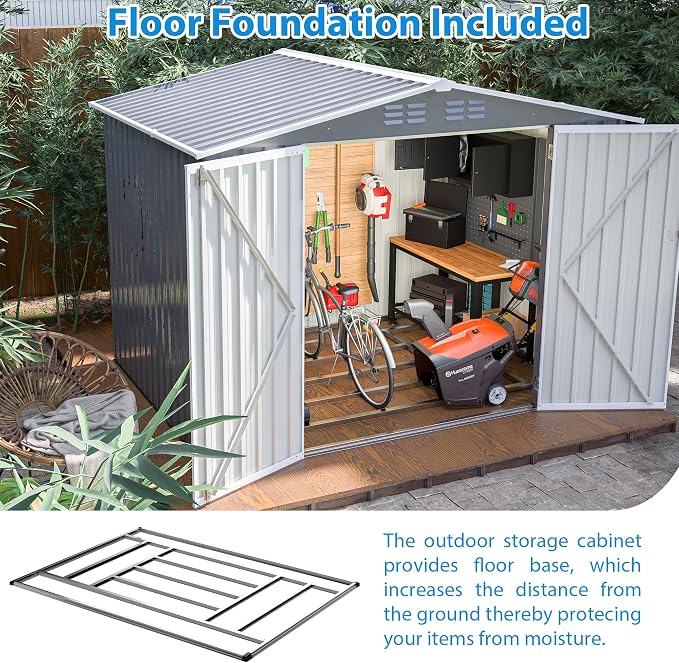 8 x 6 FT Outdoor Storage Metal Shed, Bike Garden Tool Shed - Image 7