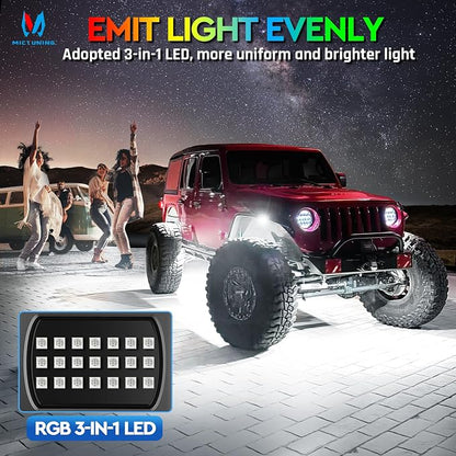 MICTUNING 2025 1000% Bright Q1 MAX RGB+IC Rock Lights, 2 Pods Chasing - Image 3