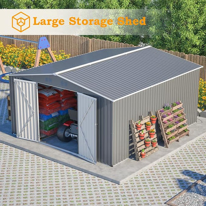 Outdoor Storage Shed, 12 X 14ft Metal Galvanized Steel Garden Shed - Image 3