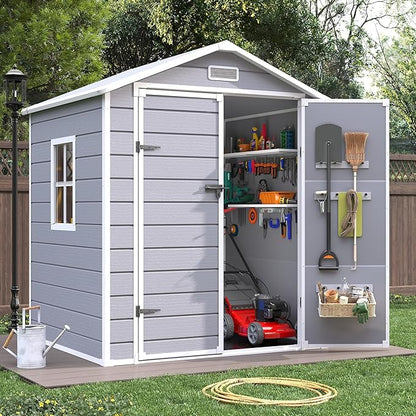 Outdoor Storage Sheds with Floor, 6x4.5 FT Resin Garden Shed with Lockable Door by VonzoyHome