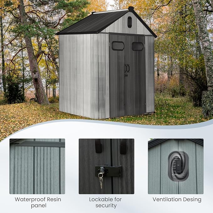 Domi 5x3 FT Outdoor Resin Storage Shed, All-Weather Double-Wall Storage Building - Image 8