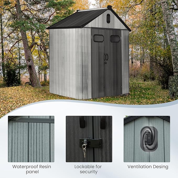 Domi 6x4 FT Outdoor Resin Storage Shed, All-Weather Double-Wall Storage Building - Image 8
