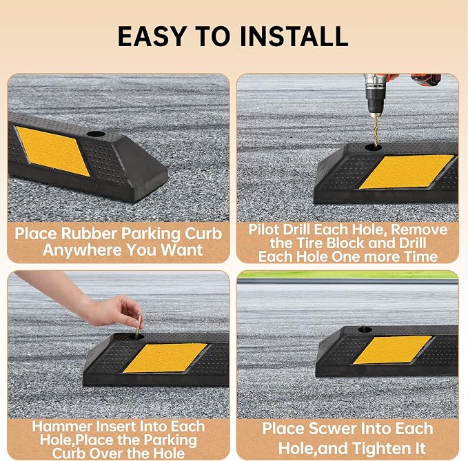 Pack of 2-72" Parking Stoppers for Garage, Heavy Duty Rubber Parking Curb - Image 6