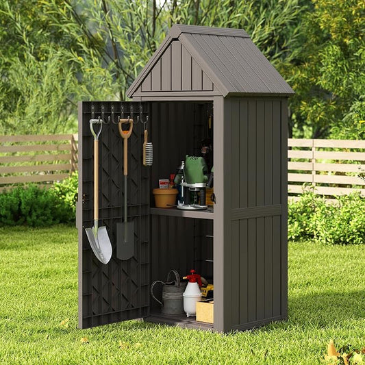 Shed Outdoor Storage Shed with Sloping Roof and Lockable Door, Resin Outdoor by LHBcraft-US