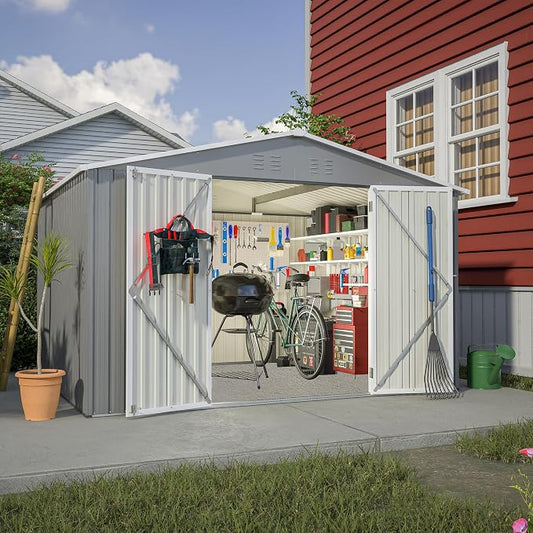 10×8 FT Metal Outdoor Storage Shed, Large Garden Sheds by Favfurish