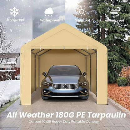Carport 10x20 Heavy Duty Portable Garage w/Removable Sidewalls & Roll-Up Door - Image 3